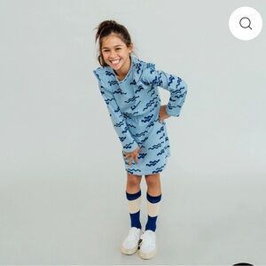 Blue Wave Pattern Kids Casual Dress